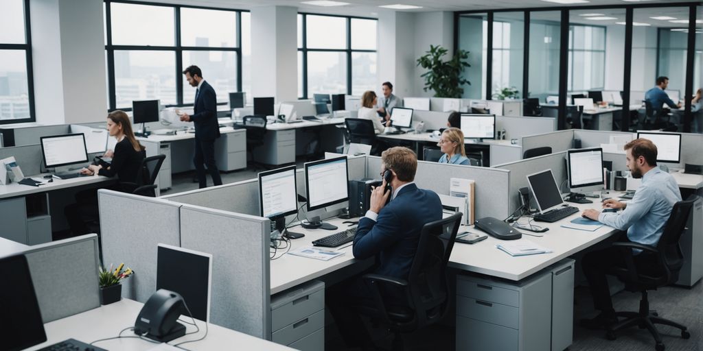 Busy office with people on phone calls