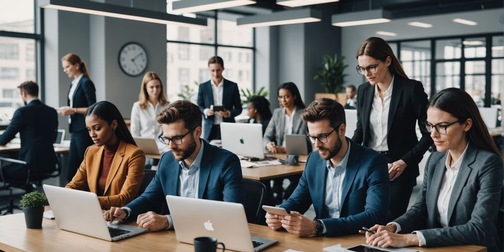 Professionals collaborating in a modern office.