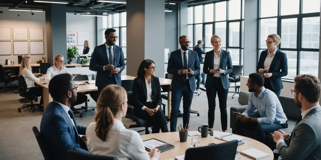 Business professionals collaborating in an office.