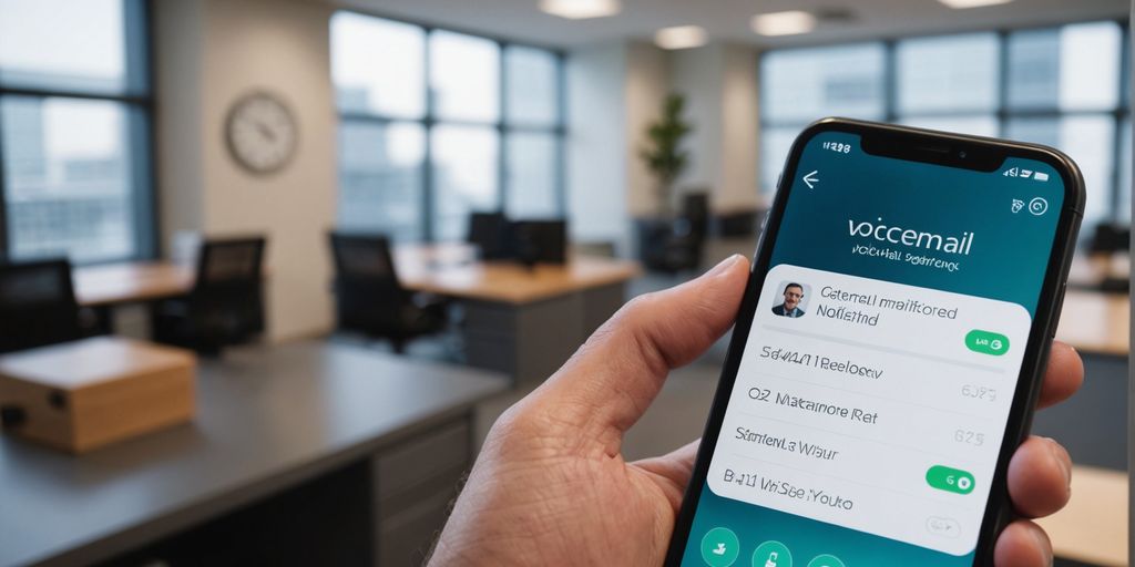 Smartphone showing voicemail notification in office