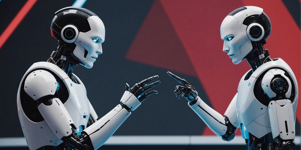 Human and robot in animated debate