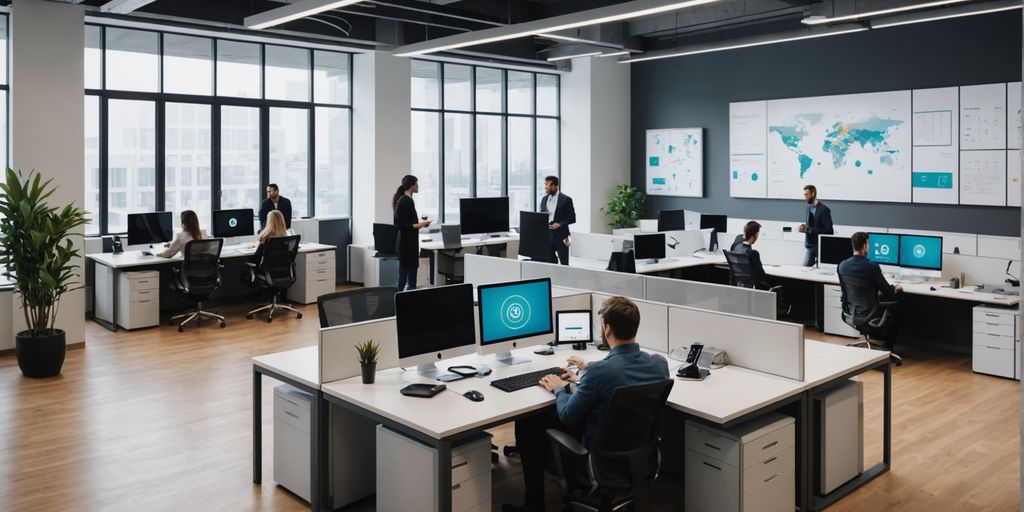 Modern office with dynamic AI communication