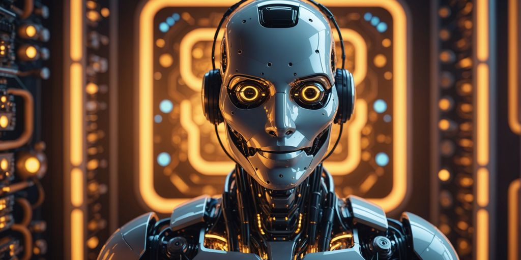 Robot with human-like face smiling warmly