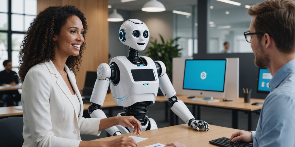 AI receptionist with employees in office