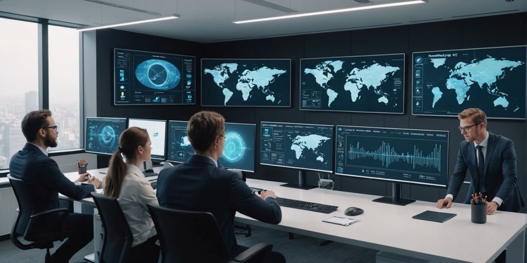 Team discussing AI integration services in modern office.