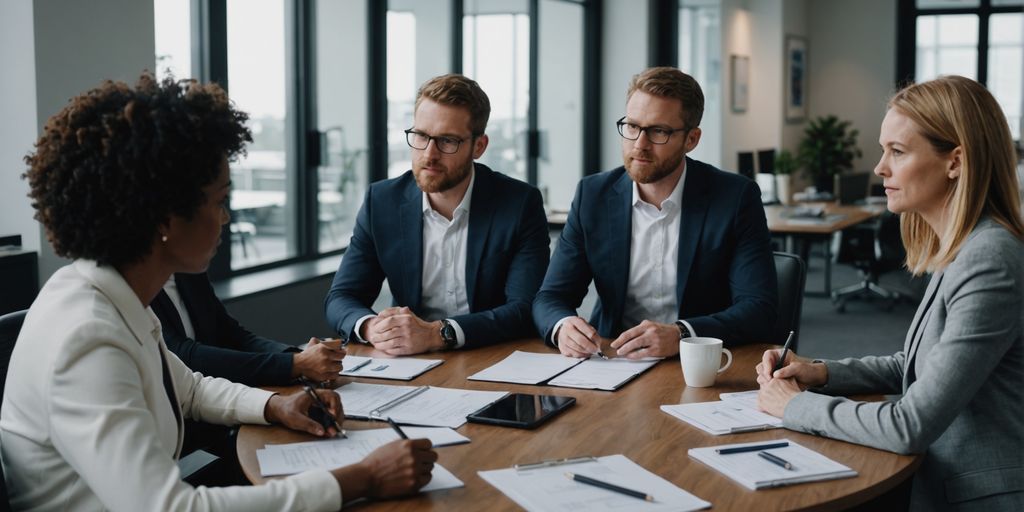Team discussing growth strategies in a modern office.