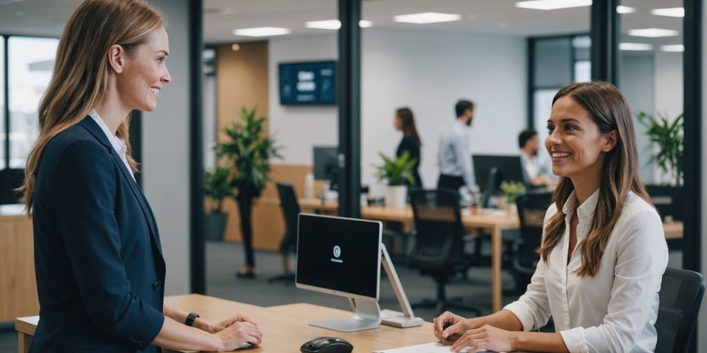 AI receptionist interacting with a visitor