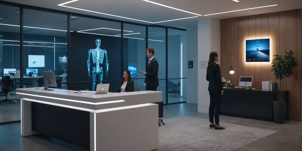 AI hologram assistant at office reception