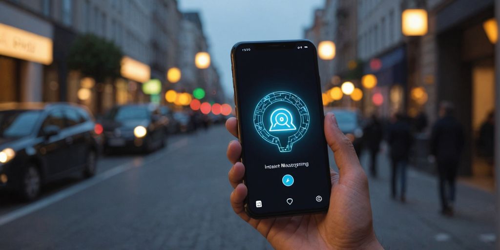 Smartphone with glowing AI icon for instant messaging