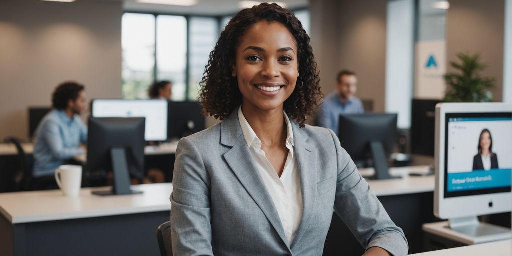 AI receptionist greeting visitors with a smile
