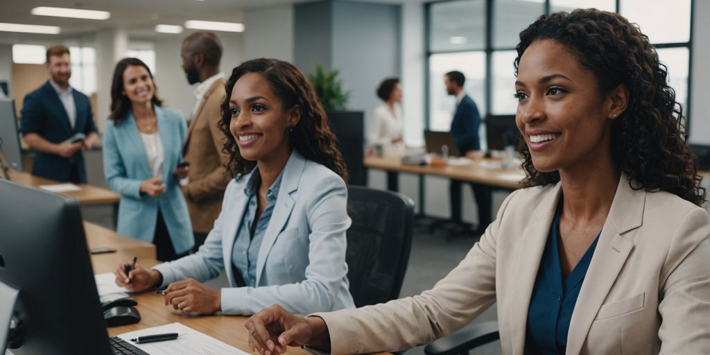 AI receptionist engaging with people using gestures.