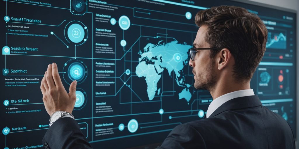 Professional using digital interface for AI-driven scheduling.