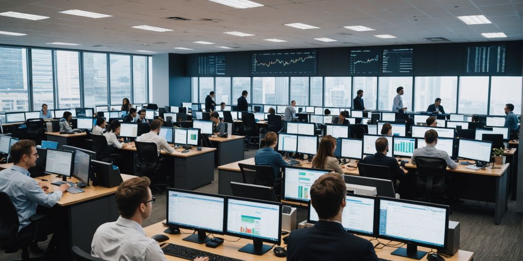 Office workers using AI for schedule optimization.