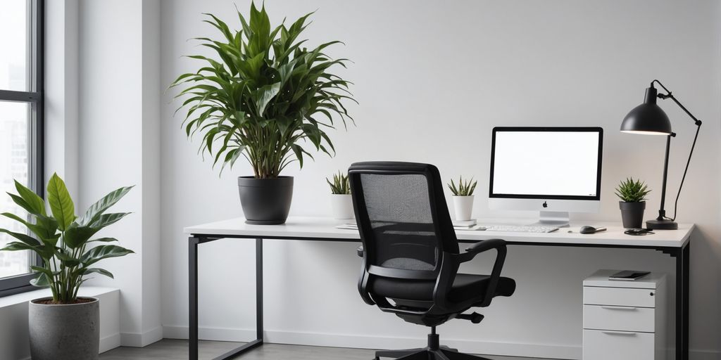 Withered office plant in a modern workspace.