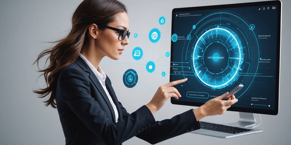 Person using virtual assistant with digital speed elements