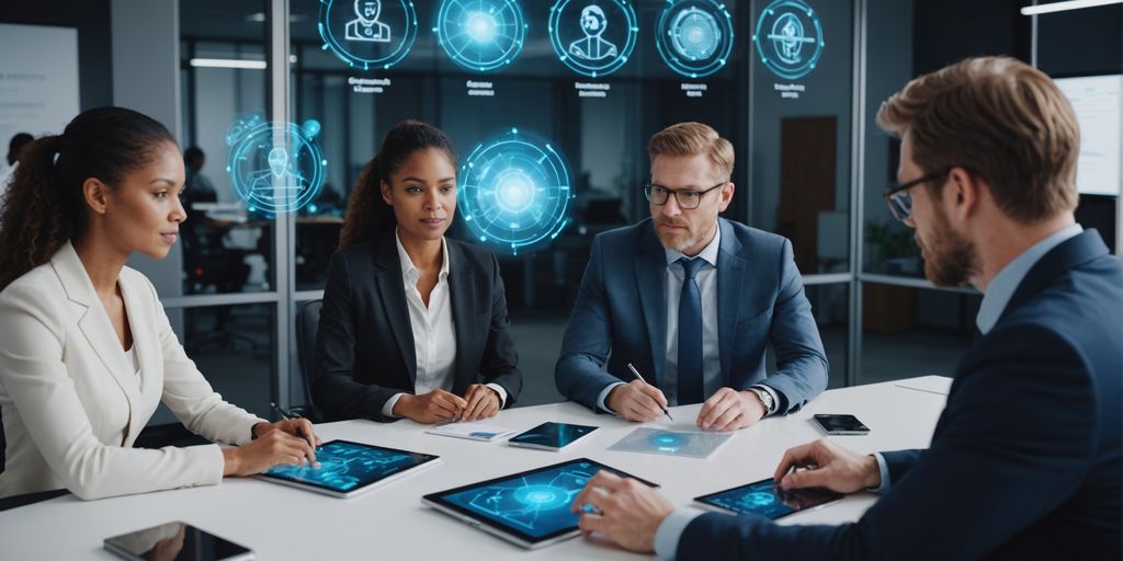 Business team using AI for language translation