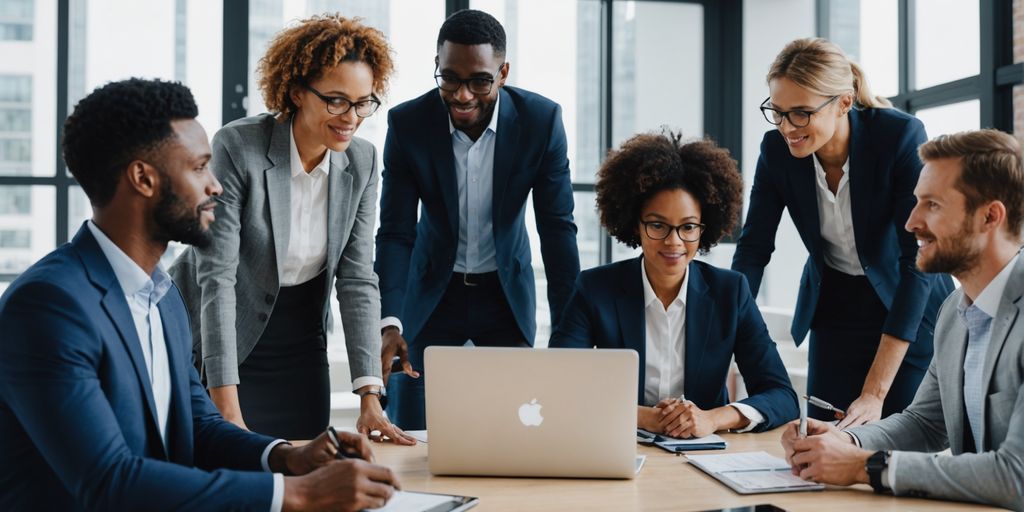 Business professionals using AI for communication