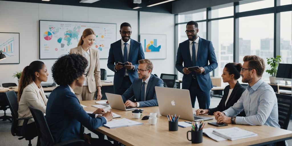 Business team collaborating with AI integration