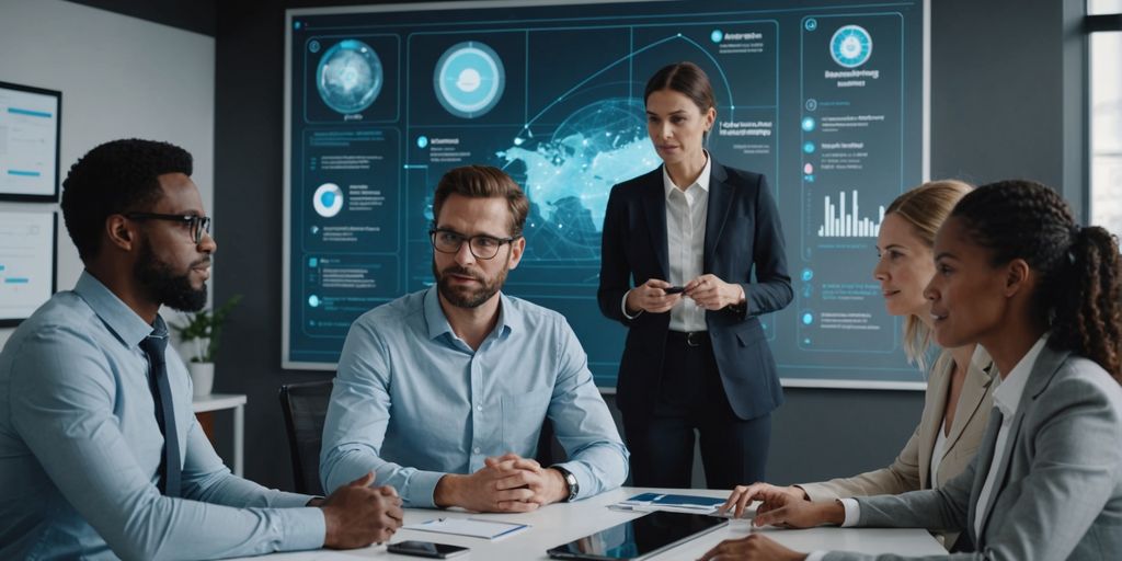 Business team using AI for language translation