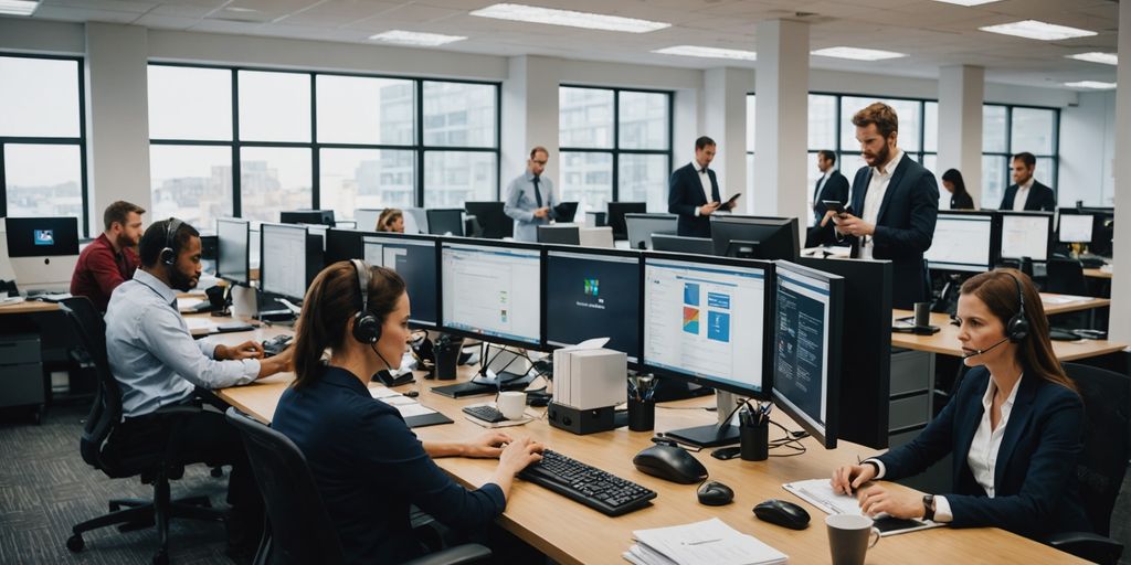 Professionals working in a busy office