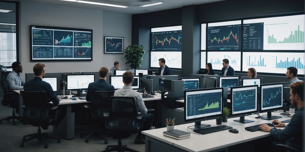 Office with AI phone and profit graph