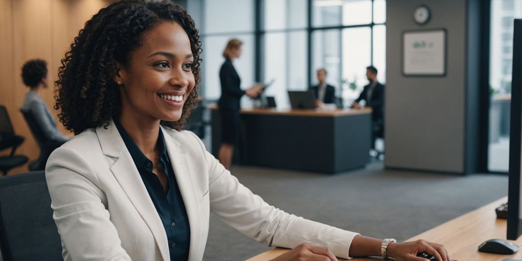 AI receptionist smiling and interacting with a human