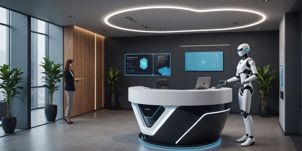 AI robot receptionist in a modern office