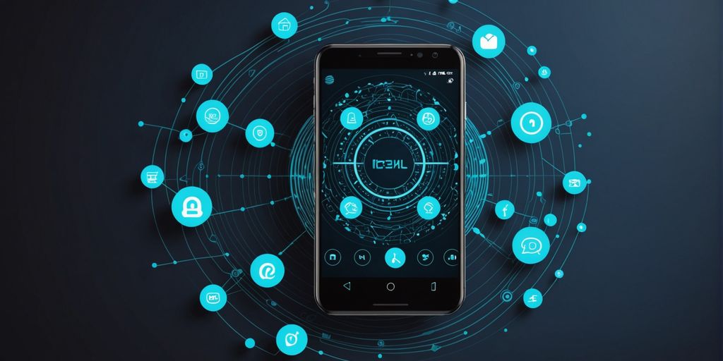 Smartphone with voicemail icon and AI elements