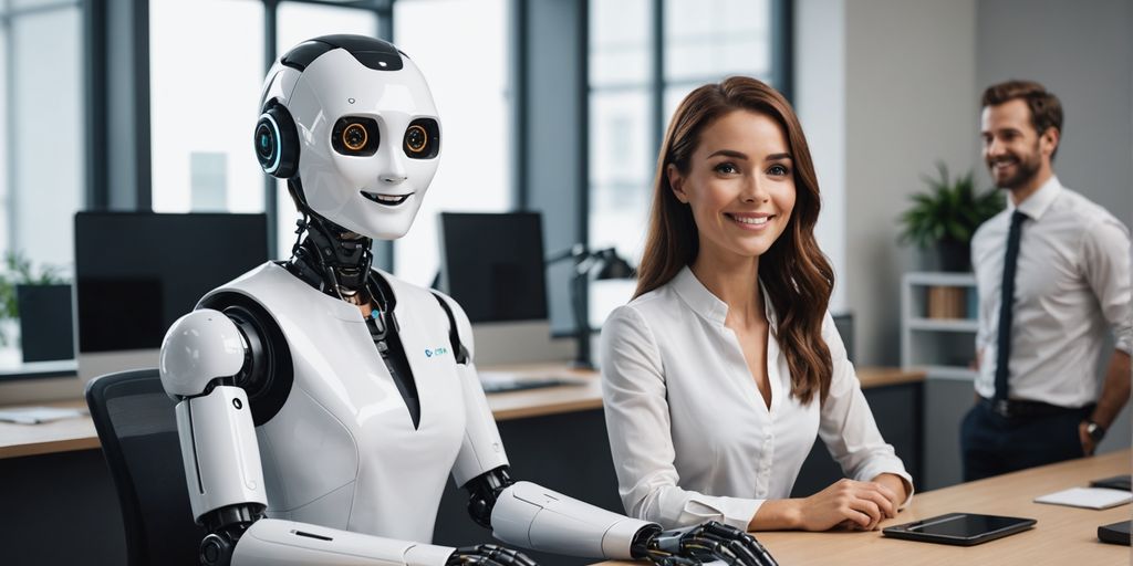 AI robot receptionist welcoming people