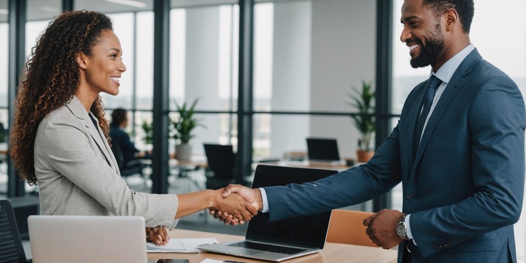 Business professional shaking hands with client