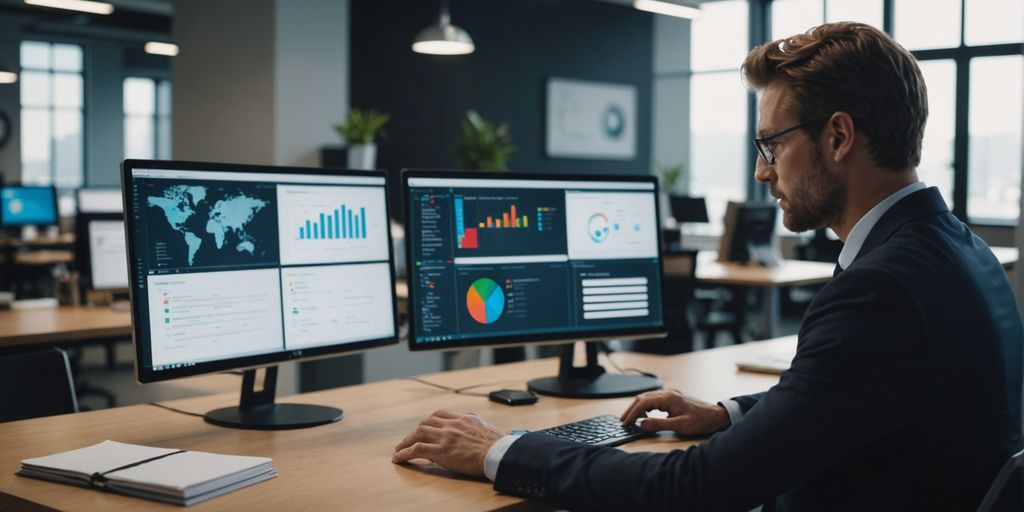 Person using computer with management portal.