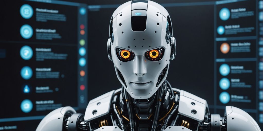 Robot analyzing digital interface with task icons