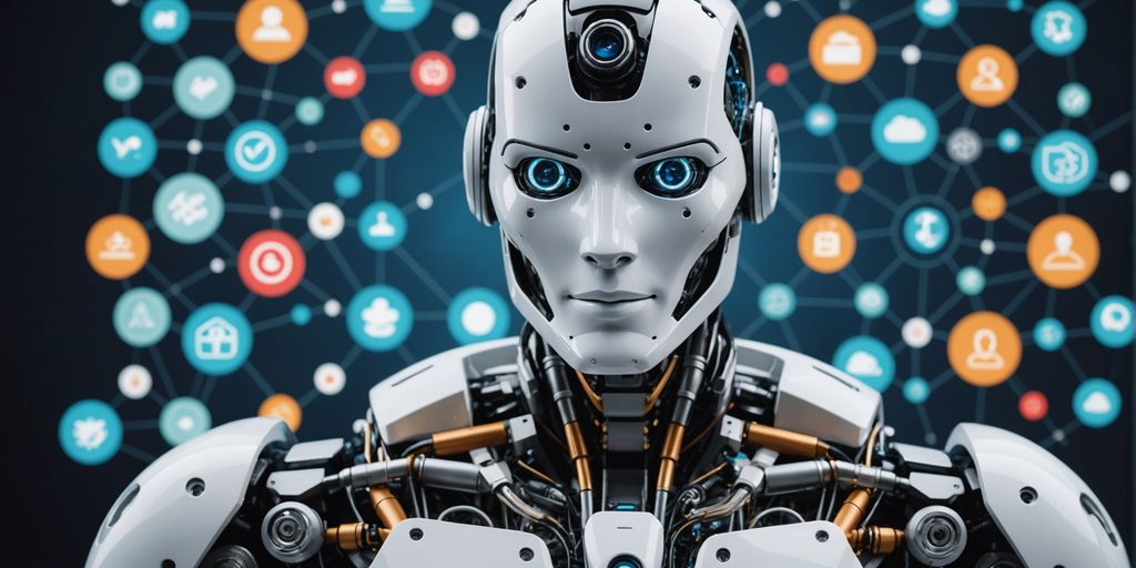 Humanoid robot with task icons around it