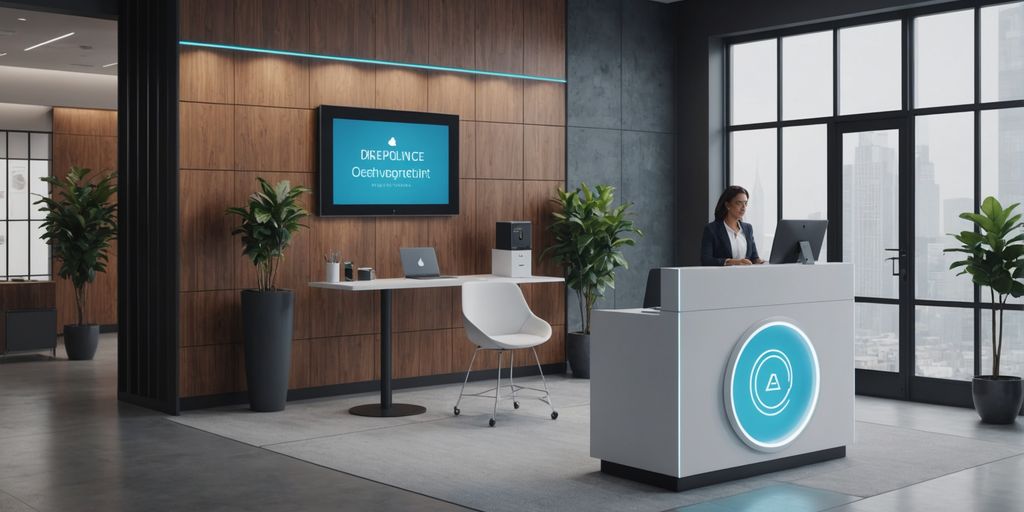 AI receptionist kiosk in modern office