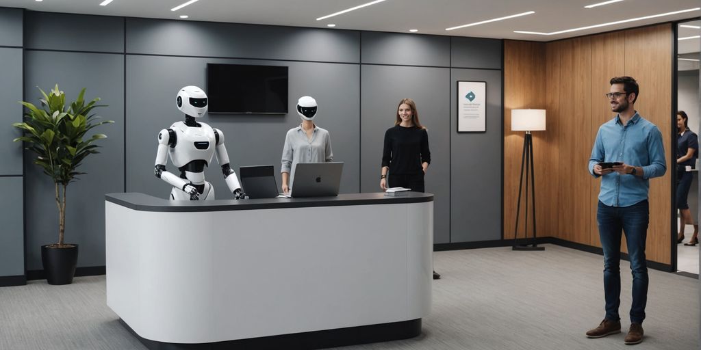 AI robot receptionist in a modern office