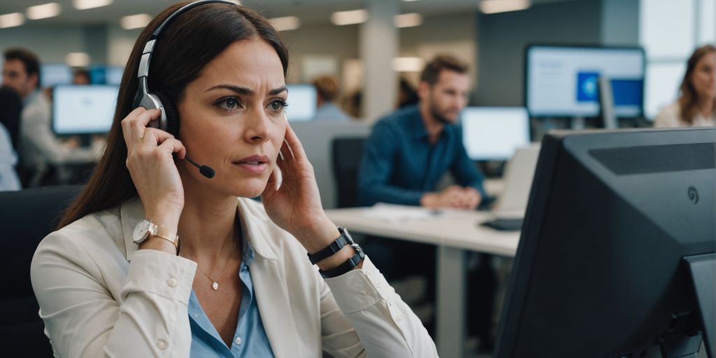 Customer service rep with AI assisting in background