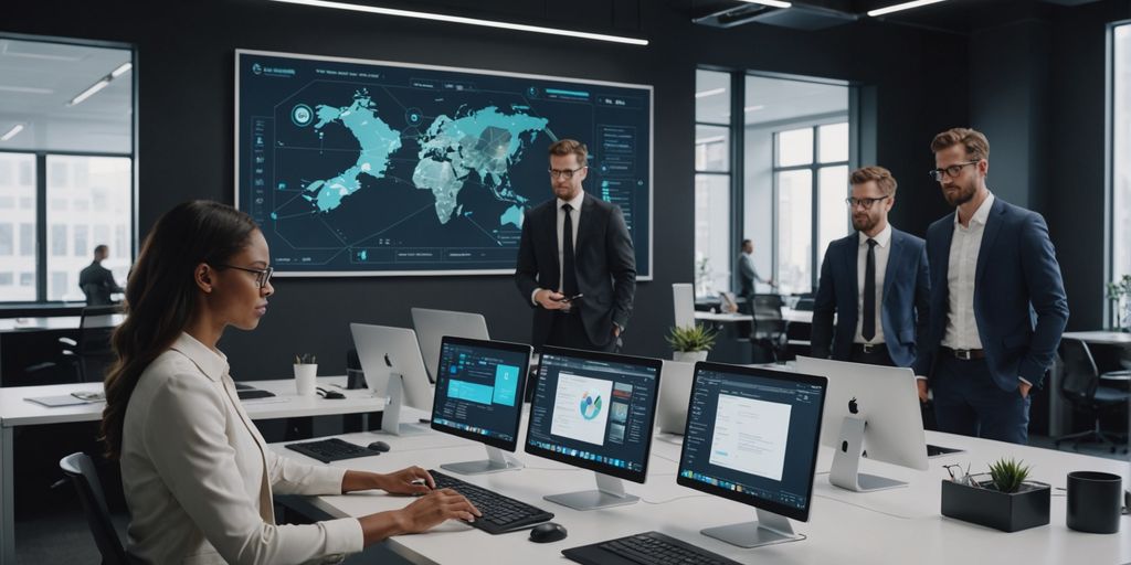 Professionals collaborating with AI phone system