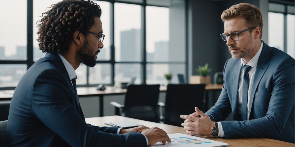 Businessperson discussing AI services with client