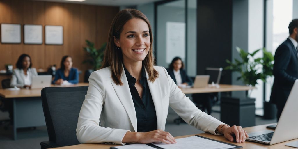 AI receptionist negotiating deals in a modern office