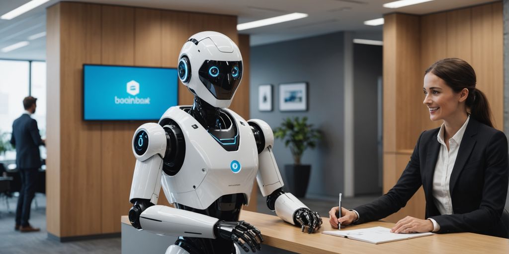 AI robot receptionist in modern office