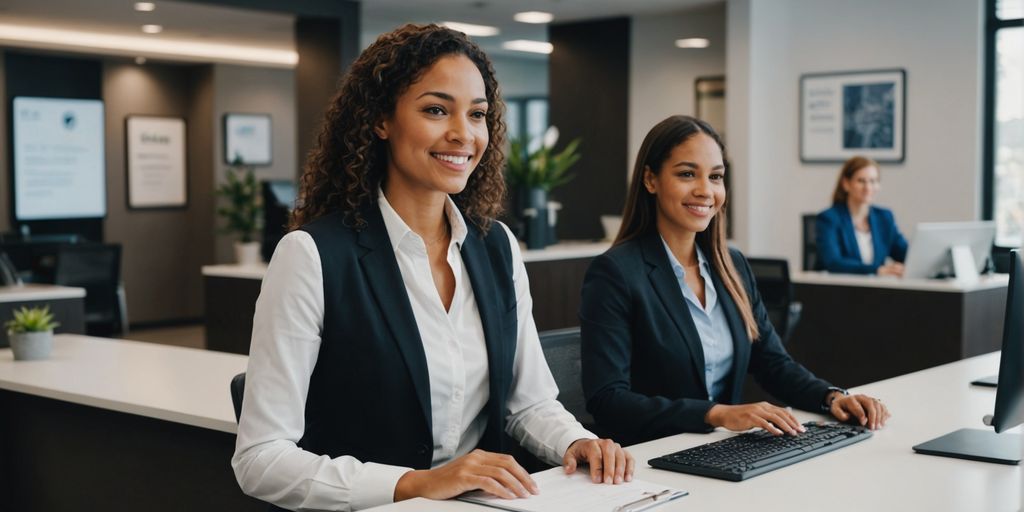 AI receptionist helping clients in an office