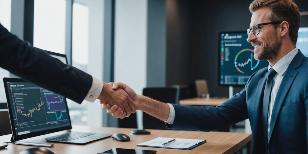 Businessperson shaking hands with client in office