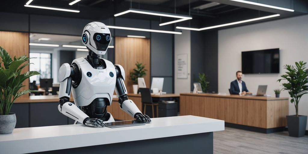 AI-powered robot receptionist in a modern office