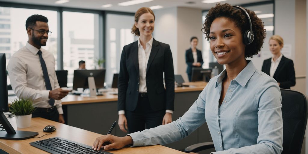 AI robot receptionist in a professional office