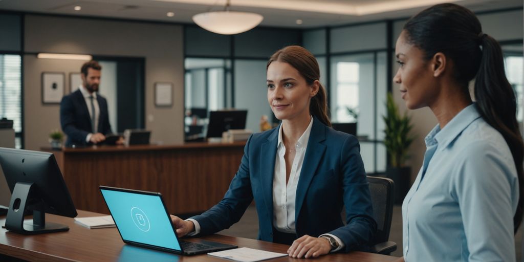 AI receptionist assisting in an office