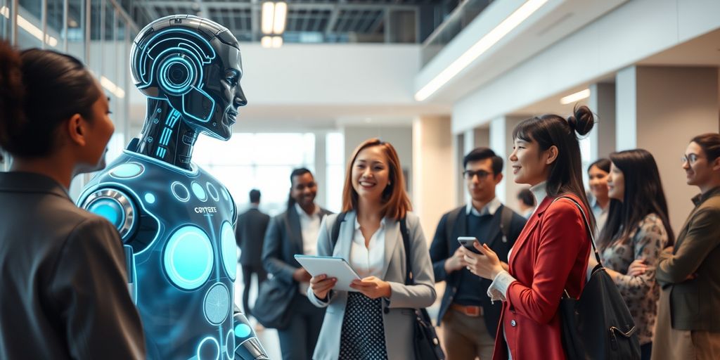 AI receptionist greeting office visitors