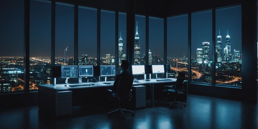 Office at night with glowing computer screen