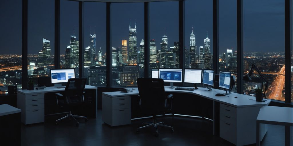 Office at night with glowing computer screen