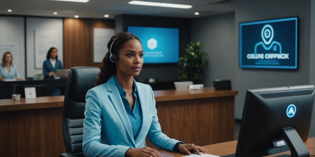 AI receptionist assisting in an office