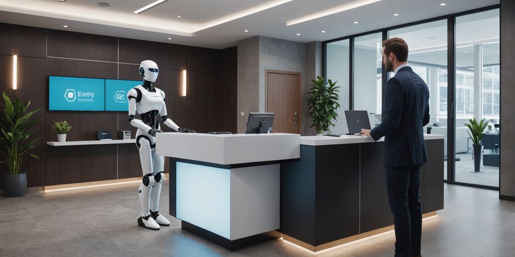 AI robot receptionist in a modern office